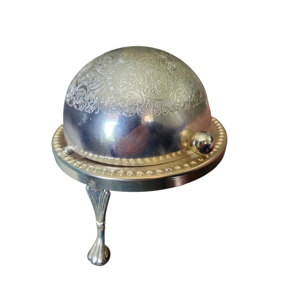Vintage English Silver Plated Roll Top Butter Dish Caviar Revolving Dome 5" - Picture 6 of 10